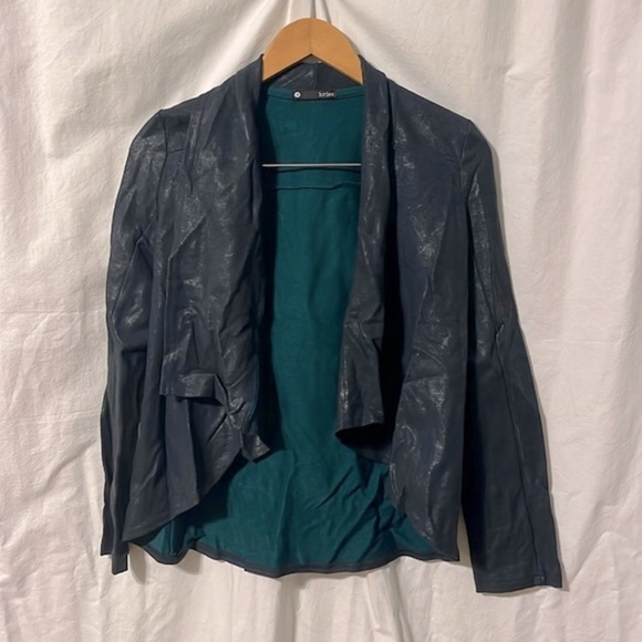 Krisa Coated Draped Cotton Moto Cardigan Jacket - Picture 2 of 8